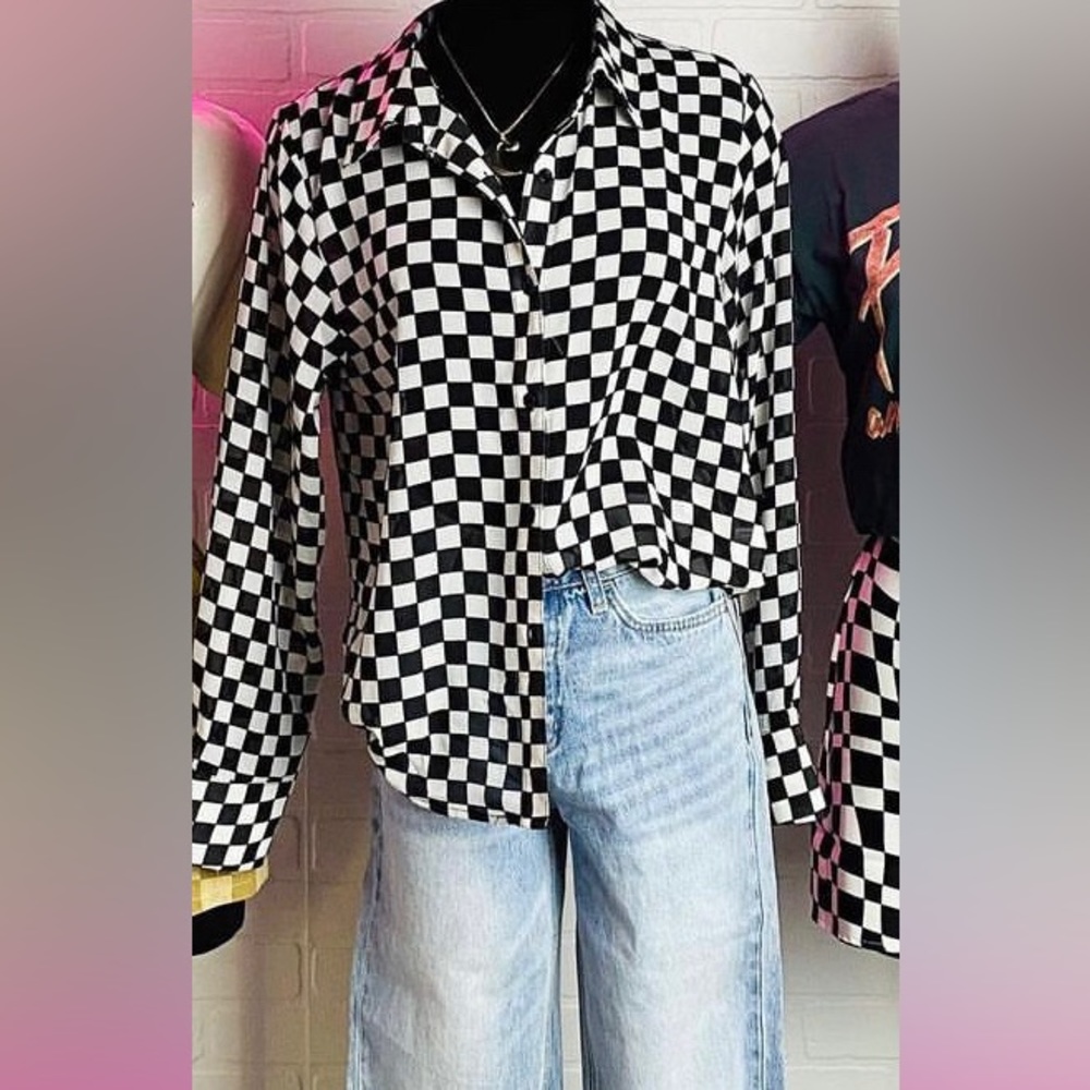 Black and White Checkered Button Up